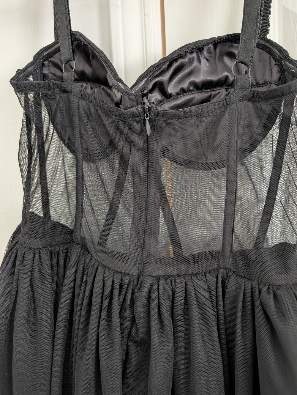 Black Corset Sheer Tulle Midi Dress with Sculpted Bust - Picture 7 of 7